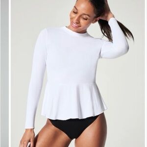 SPANX White Long Sleeve Peplum Bodysuit NWT